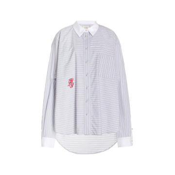 Oxbury Cutout-Sleeve Striped Cotton Shirt