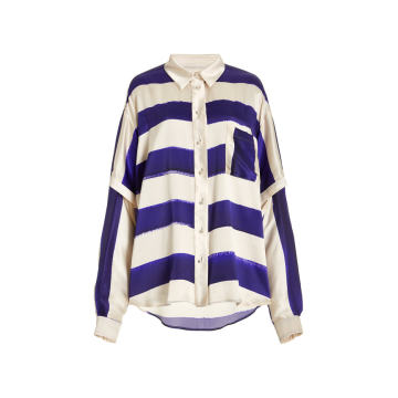 Oxbury Cutout-Sleeve Striped Silk Shirt