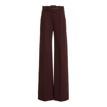 Belted Stretch Cady Wide-Leg Trousers