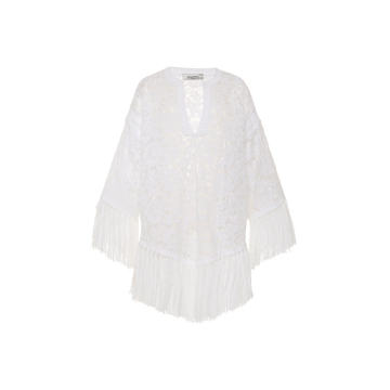 Fringed Cotton-Lace Poncho Top