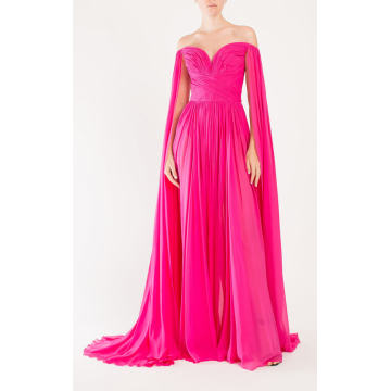 Draped Off-The-Shoulder Silk Gown