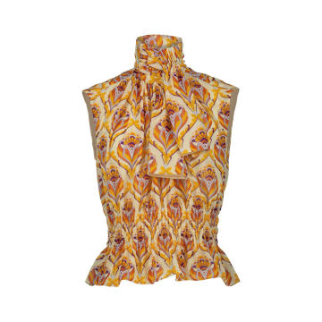 Tapestry-Printed Sleeveless Jersey Blouse