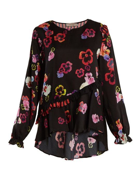 Darcey ruffle-trimmed pansy-print crepe top展示图