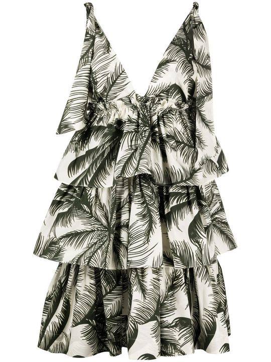 棕树印花荷叶边连衣裙展示图