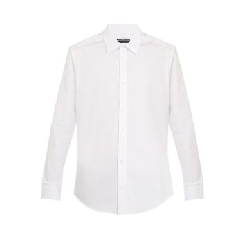 Point-collar single-cuff cotton shirt