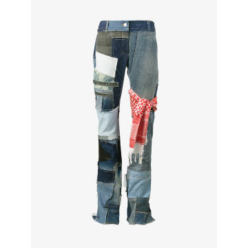 Patchwork Denim Mid Rise Flared Jeans