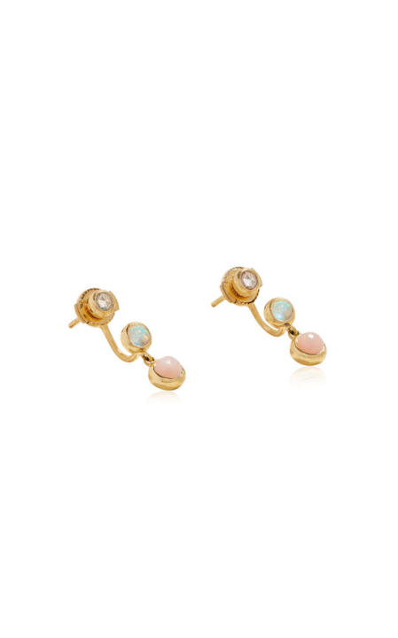 3-Stone Drop 18K Yellow Gold Multi-Stone Earrings展示图