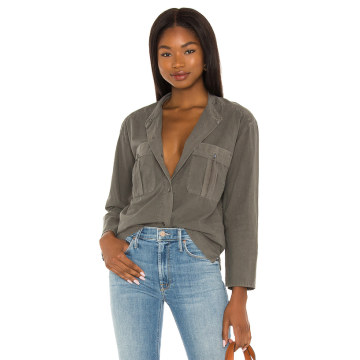 Cropped Linen Military Shirt