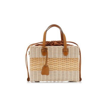 Madison Leather-Trimmed Rattan Top Handle Bag