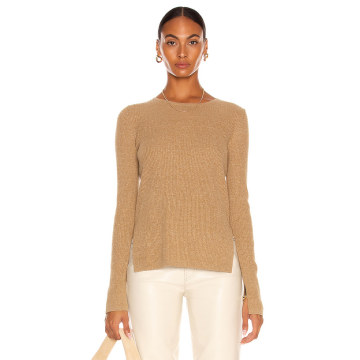 Fine Cotton Linen Ribbed Knit Sweater