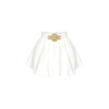 Gold Buckle Detailed Linen-Blend Mini Skirt