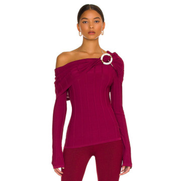 Aglaia Knit Drop Shoulder Long Sleeve Top with Ring