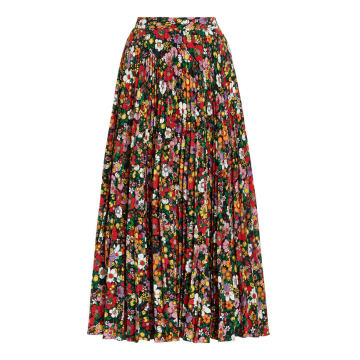 Pleated Floral Cady Midi Skirt