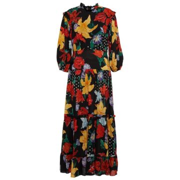 Monet花卉分层式加长连衣裙