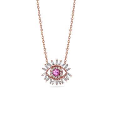 18K Rose Gold Mini Pink Sapphire Eveil Eye Necklace