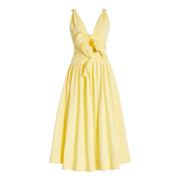 Tie-Detail Cotton-Blend Midi Dress