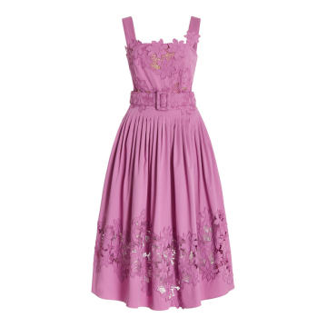 Lace-Appliqu��d Cotton-Blend Midi Dress