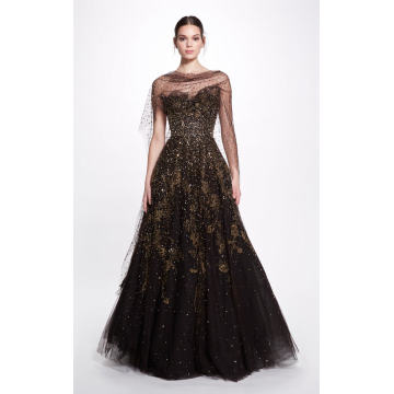 Shawl-Detailed Sequin And Crystal-Embroidered Ball Gown