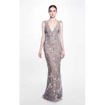 Pearl And Crystal-Embroidered Gown