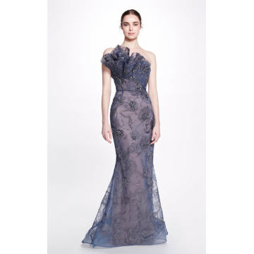 Metallic Embroidered Tulle Gown