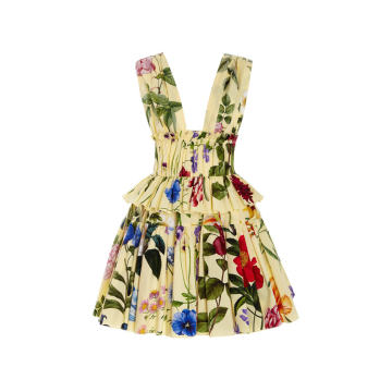 Floral-Print Gathered Stretch-Cotton Mini Dress