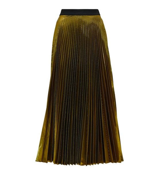 褶裥高腰金属丝面料中长半身裙展示图