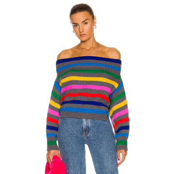 Cropped Stripe Off the Shoulder Sweater