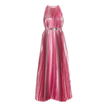 Crystal-Embellished Pleated Satin Midi Dress