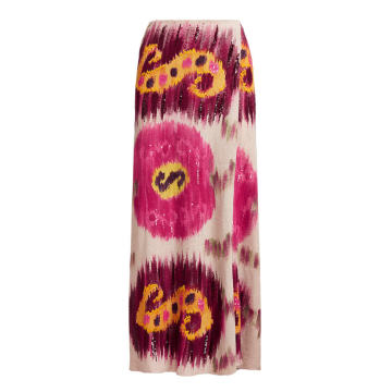 Embellished Linen Wrap Midi Skirt
