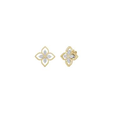 PRINCESS FLOWER DUBAI 钻石点缀镂空花卉造型 18K 黄金耳钉