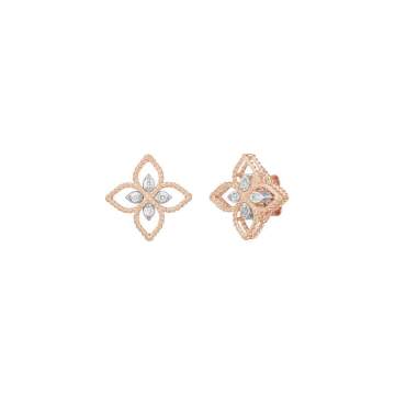 PRINCESS FLOWER DUBAI 钻石点缀镂空花卉造型 18K 金耳钉