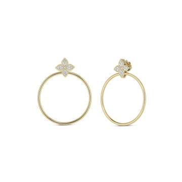 PRINCESS FLOWER 钻石红宝石点缀花卉圆环造型 18K 黄金耳环