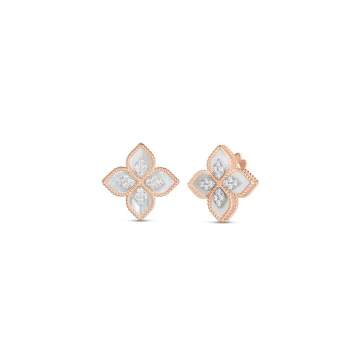 PRINCESS FLOWER 钻石珍珠母贝红宝石点缀18K玫瑰金花卉造型耳环