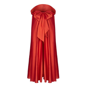 Bow-Embellished Hooded Silk Cape