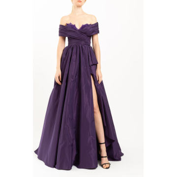 Off-The-Shoulder Beaded Taffeta Gown