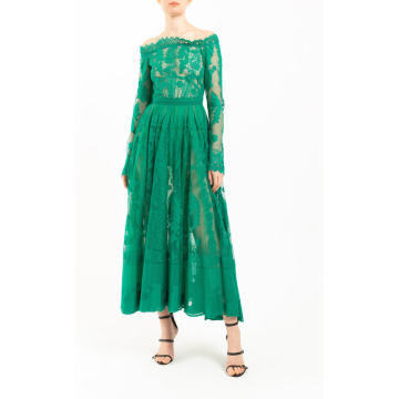 Isabella Lace Off-The-Shoulder Midi Dress