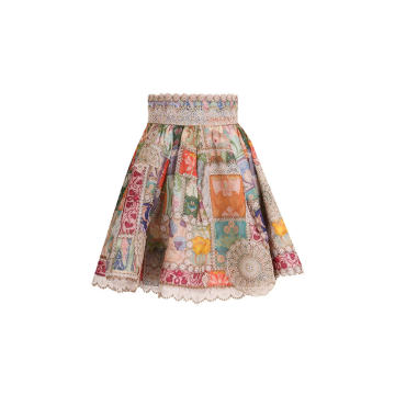 Cosmic Zodiac Doily Linen-Silk Mini Skirt