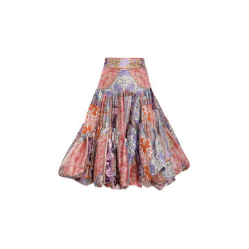Cosmic Swirl Silk-Linen Midi Skirt