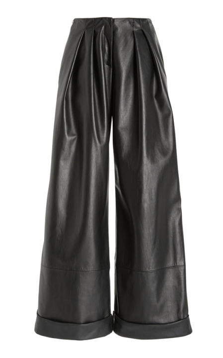 Pleated Wide-Leg Leather Pants展示图