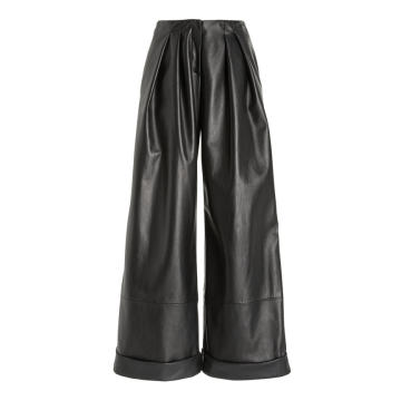 Pleated Wide-Leg Leather Pants