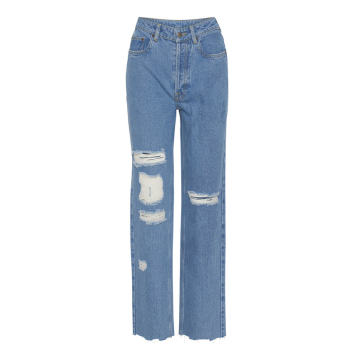 Distressed Organic Cotton Straight-Leg Jeans