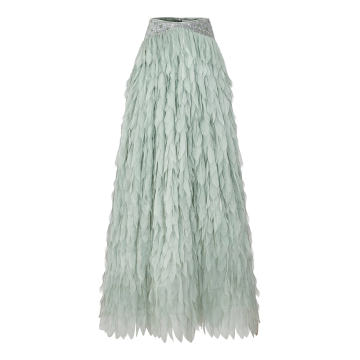 Crystal-Embellished Silk Chiffon Lazer Cut Maxi Skirt