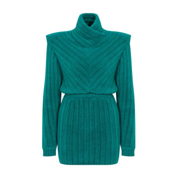 Ribbed Knit Turtleneck Sweater Dress