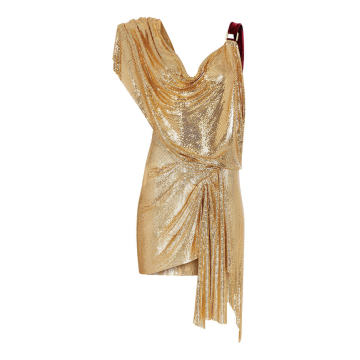 Draped Gold Metal Mini Dress