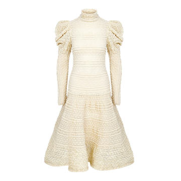 Sequined Knit Turtleneck Midi Dress
