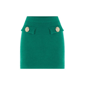 Buckle-Detailed Soft Knit Mini Skirt
