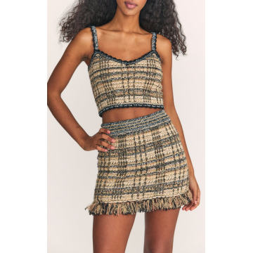 Balsam Fringed Tweed Mini Skirt