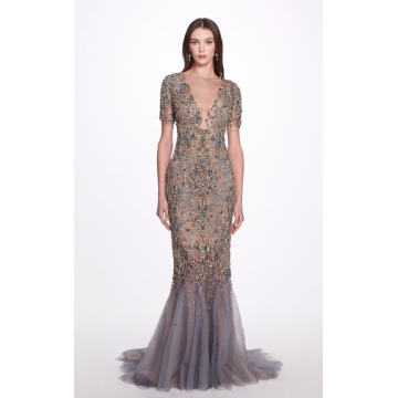 Crystal And Chain Embroidered Tulle Gown