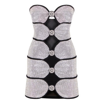 Crystal-Embellished Strapless Cutout Mini Dress
