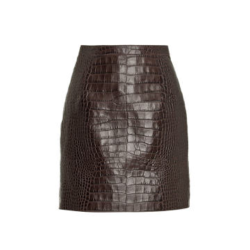 Croc-Embossed Leather Mini Skirt